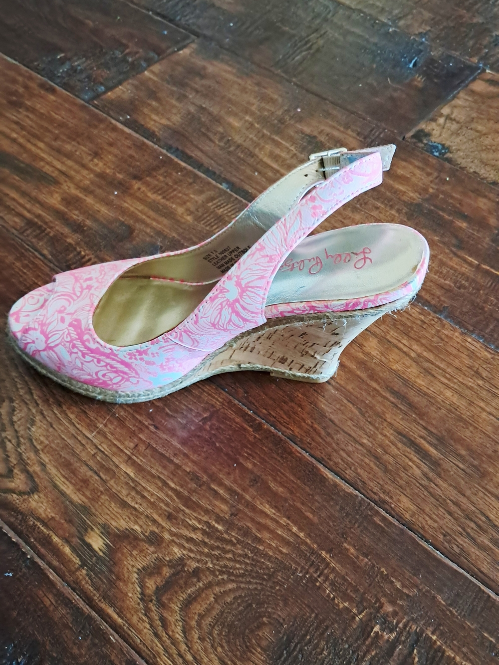 Lilly Pulitzer Pink Printed Slingback Cork Wedge Heel